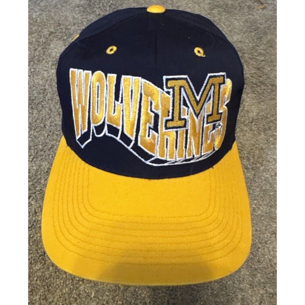 Vtg Michigan Wolverines Blue Wave Snapback Hat Cap 1984 NOS NCAA Champs Embroid